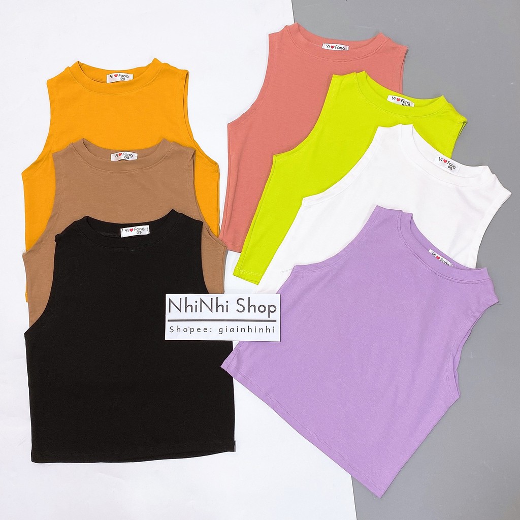 Áo croptop sát nách cổ tròn form ôm, Áo ba lỗ dáng ngắn co giãn CS0802 - NhiNhi Shop