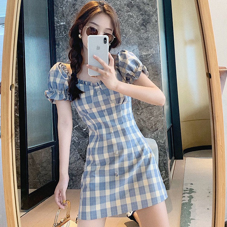 Đầm Trễ Vai Tay Phồng Họa Tiết Ca Rô Thời Trang Dành Cho Nữ | BigBuy360 - bigbuy360.vn