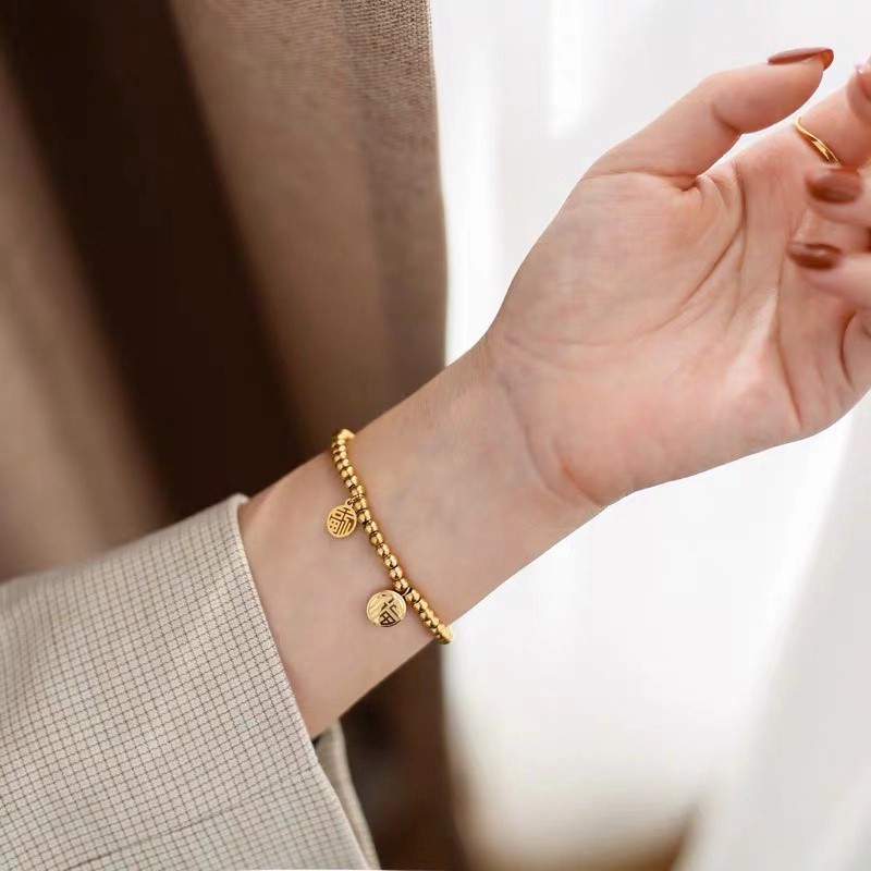 Dây Thừng May Mắn Co Giãn Phong Cách Trung Hoa | 18 kt Thép Titan Mạ Vàng Hồng | Trang Sức Vòng Cổ Bằng Thép Không Gỉ Chống Nước &amp; Mồ Hôi