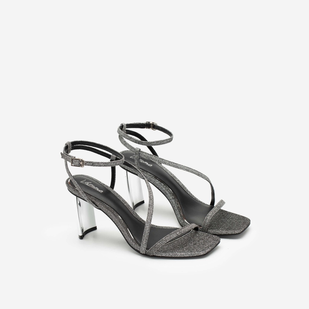 Giày Sandal Quai Mảnh Phối Kim Tuyến Metallic Gót Trong Suốt Vascara - SDN 0689 - Màu Bạc