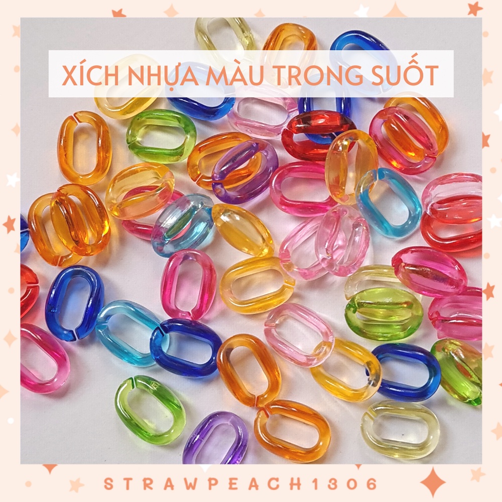 Set 50 mắt xích nhựa trong dùng làm trang sức thủ công, DIY handmade - strawpeach1306