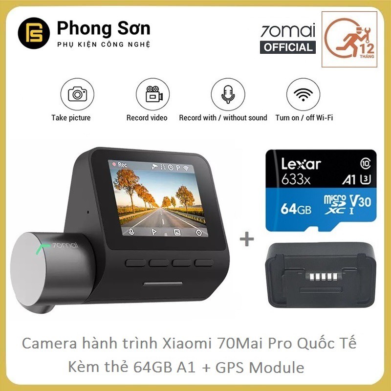 Camera hành trình Xiaomi 70mai Dash Camera Pro + Kèm 64GB A1 Lexar + Module GPS