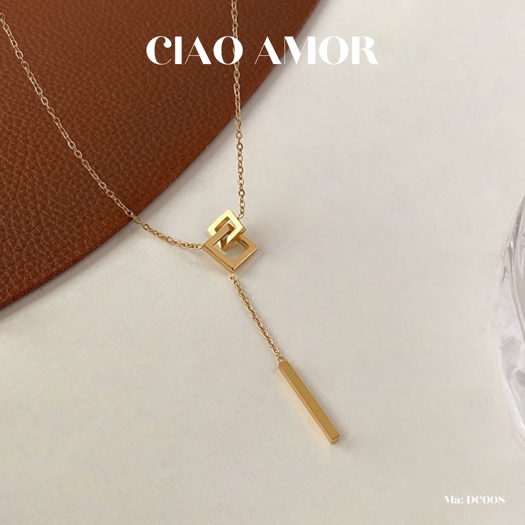 Dây chuyền nữ , vòng cổ titan vuông dài mạ vàng 18k không phai màu - Trang sức Ciao Amor - Mã DC008