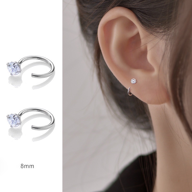 Bông tai bạc nữ Khuyên tai bạc nữ nụ đá dạng xỏ vòng Duyson Silver