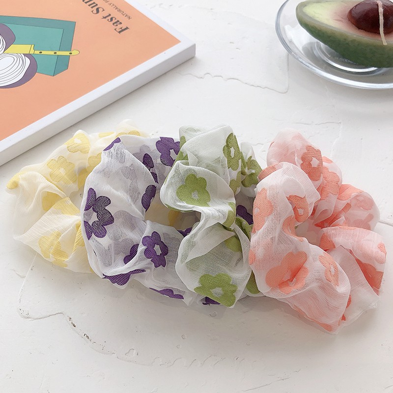 Dây cột tóc Scrunchies họa tiết hoa dễ thương phong cách Hàn Quốc_giao ngẫu nhiên