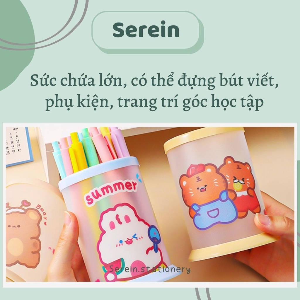 Ống đựng bút cute SEREIN lọ đựng bút nhựa để bàn DIY văn phòng phẩm phong cách Hàn Quốc