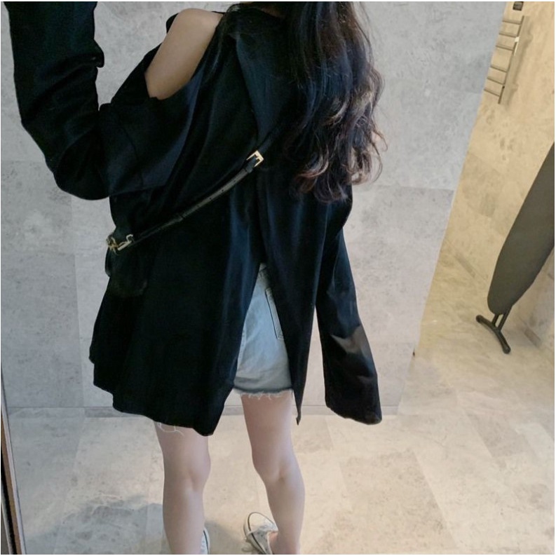 Áo Khoét Vai Vạt Xẻ Lệch Tầng 🦋 Áo Thun Dài Tay Dáng Rộng 3 Màu 🦋