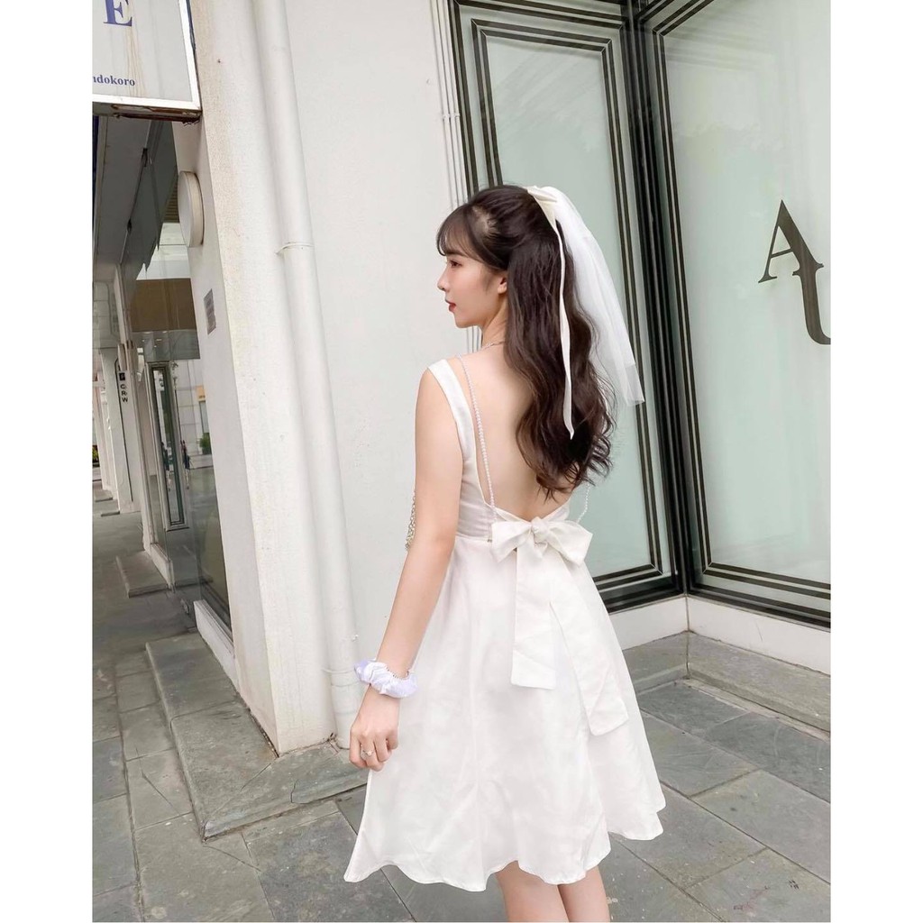 [có ảnh thật] Đầm nữ trắng dạo phố dự tiệc cưới cột nơ lưng siêu dễ thương | BigBuy360 - bigbuy360.vn