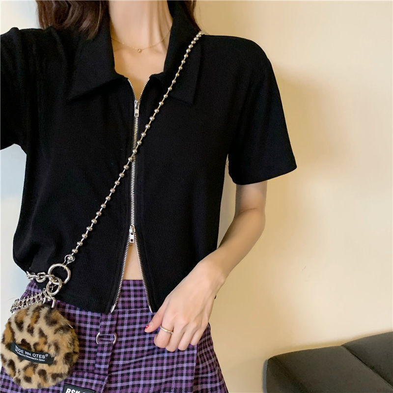 Áo thun cổ Polo ngắn tay khóa kéo thời trang nữ | BigBuy360 - bigbuy360.vn