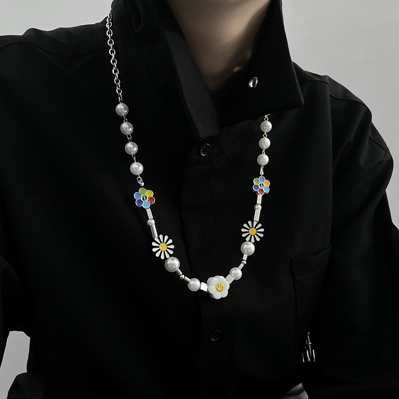 Dây chuyền 19402 họa tiết hoa cúc đính ngọc trai phong cách hip hop