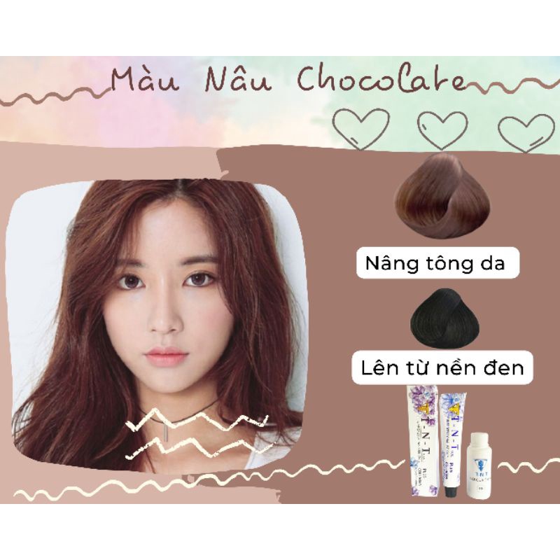 Thuốc nhuộm tóc TNT màu NÂU CHOCOLATE không tẩy,thuốc nhuộm TNT 100ml thơm,không xót, màu nâu socola tặng oxy trợ dưỡng