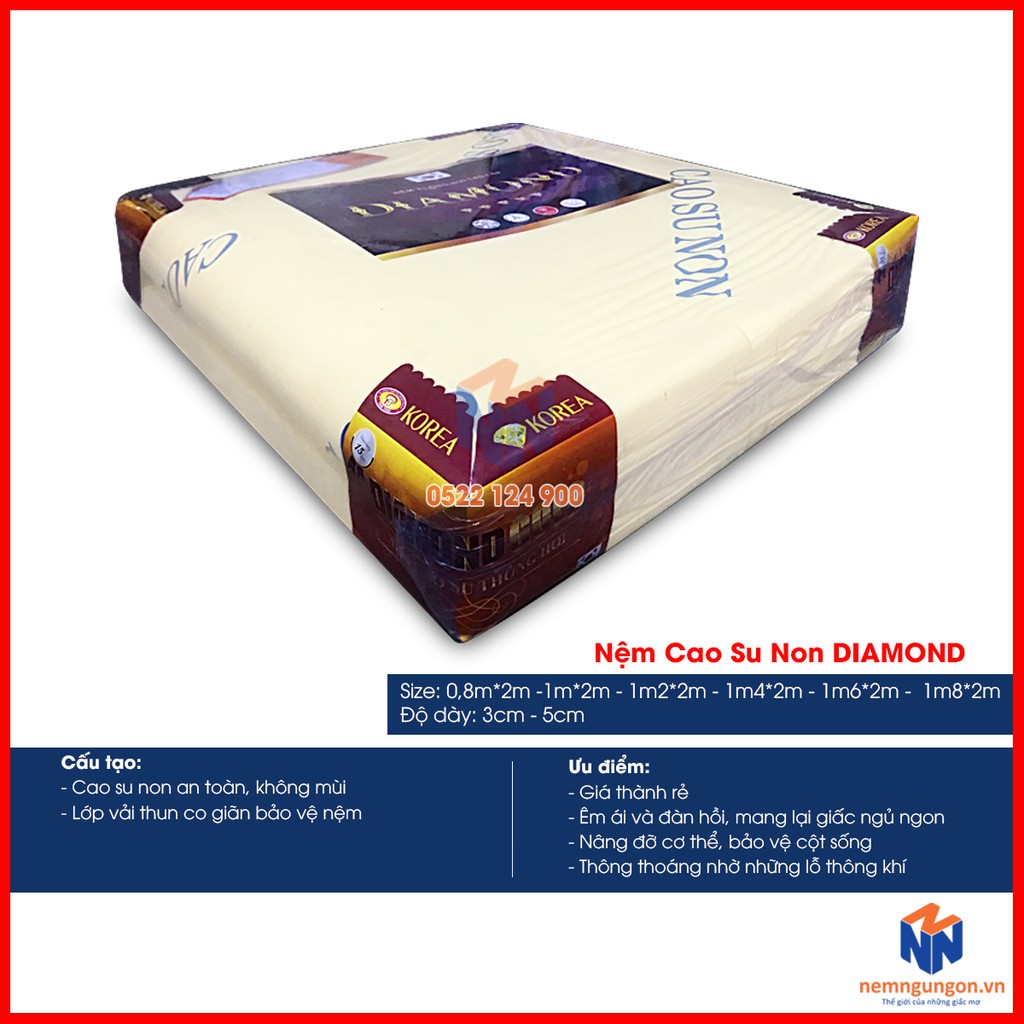 Nệm cao su non Diamond - Dày 5cm - Phạm Thanh  - Bảo hành 02 năm