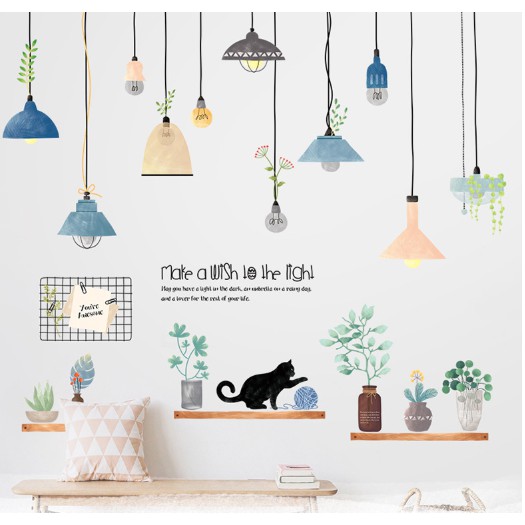 [sale_sốc] Decal dán tường dàn đèn sắc màu chậu hoa