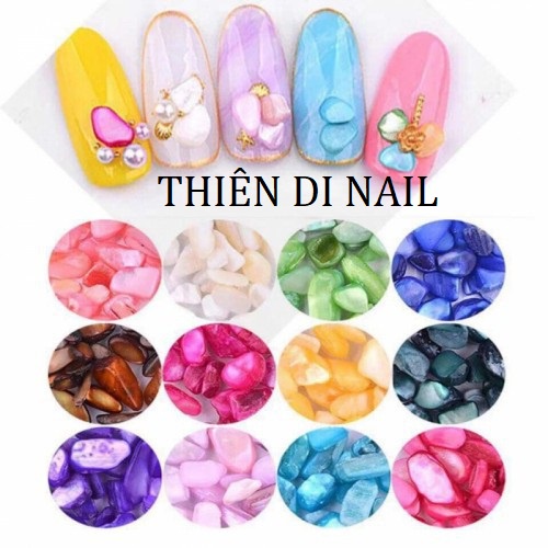 Set sỏi xà cừ gắn móng tay phong cách Hàn Quốc, phụ kiện xà cừ vân đá trang trí móng Thiên Di Nail