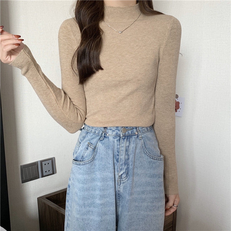 Áo Len Tay Dài Cổ Lọ Màu Trơn Đơn Giản Phong Cách Hàn Quốc