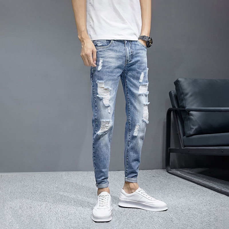 Quần Jeans jogger jean Dài Rách Gối Màu Sắc Tươi Sáng Thời Trang Mùa Hè Cho Nam