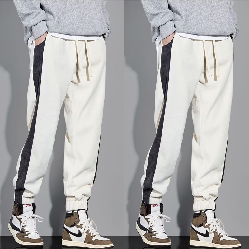 Quần Legging Thể Thao Lưng Thun Dáng Rộng Vải Nhung Kẻ Thời Trang Mùa Thu Cho Nam