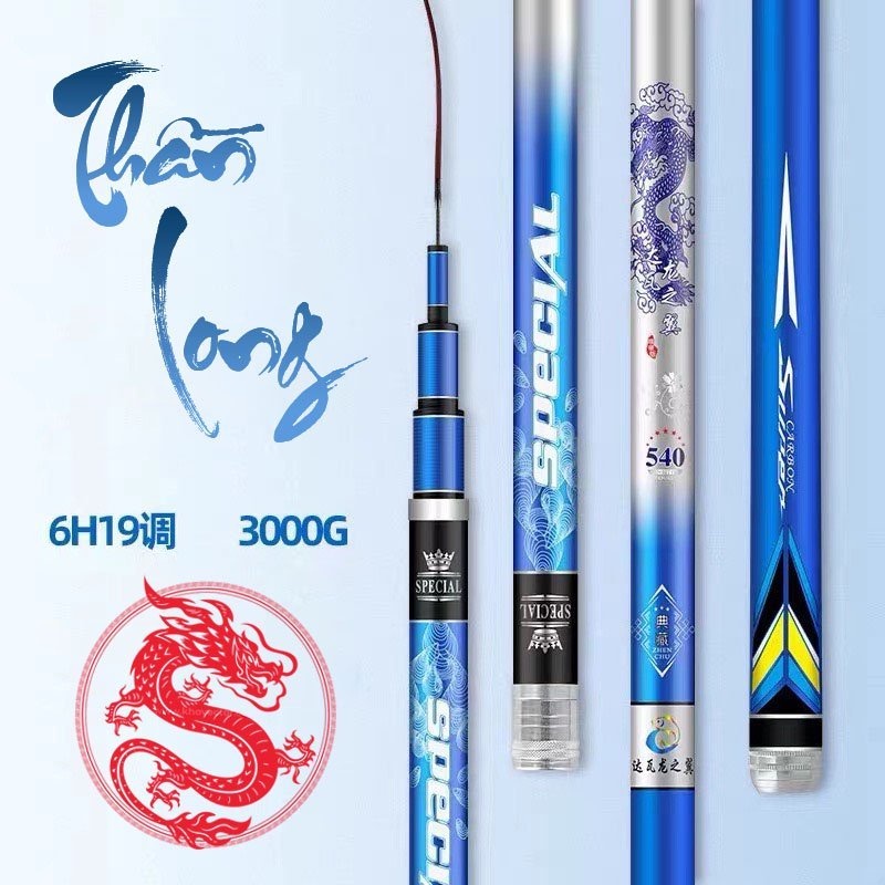 Cần câu tay Thần Long 6H phân bổ lực 19 chất liệu carbon phôi dày