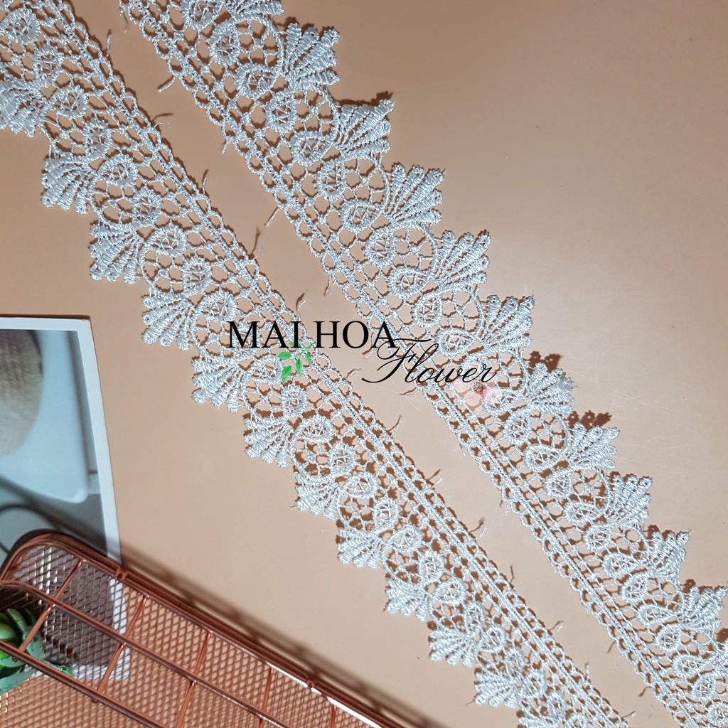 RC4 Cuộn ren trắng viền váy áo ren may đồ dài 13 mét rộng 5cm Maihoaflower