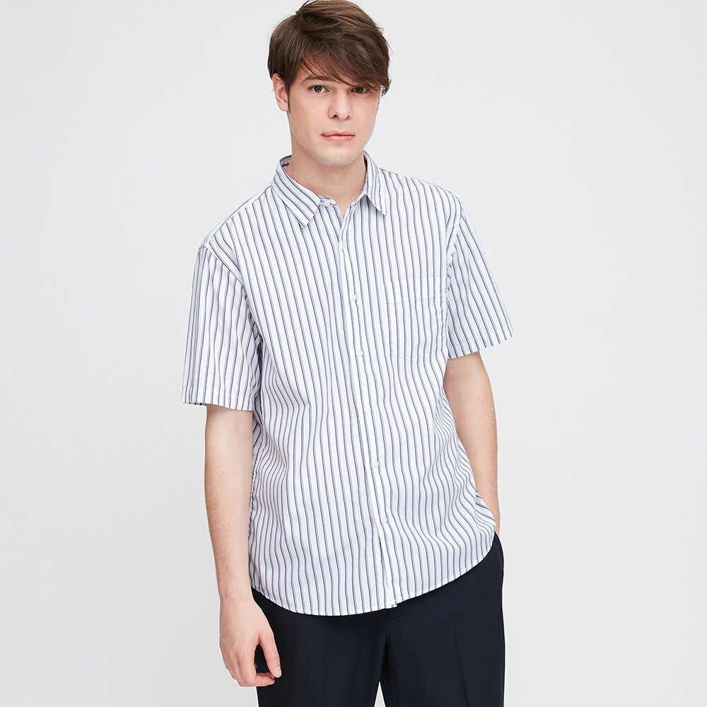 Áo sơ mi nam cộc tay kẻ sọc dọc thời trang của Uniqlo Xịn3