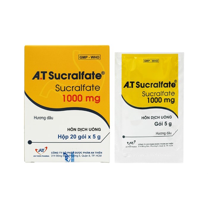 A.T Sucralfate 1000mg giảm đau, trào ngược, viêm loét dạ dày, tá tràng - Hộp 20 gói x 5g