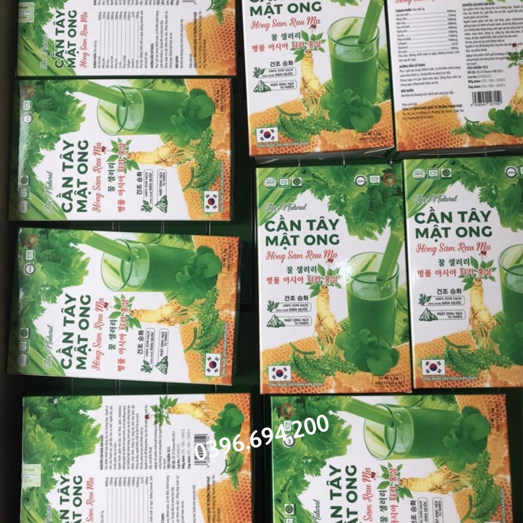 [Chính Hãng] Hộp Bột cần tây mật ong hồng sâm rau má - Hỗ trợ Giảm Cân, Da Sáng Dáng Xinh, thanh lọc cơ thể - Hộp 15 gói