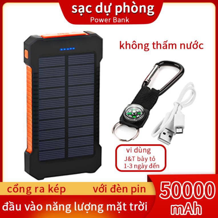 Sạc dự phòng sử dụng năng lượng mặt trời 30000mAh 2 cổng USB thiết kế không thấm nước