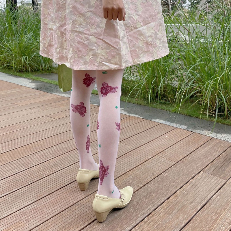 Quần tất chất lụa họa tiết hoa phong cách lolita Pháp thanh lịch ngọt ngào cho nữ