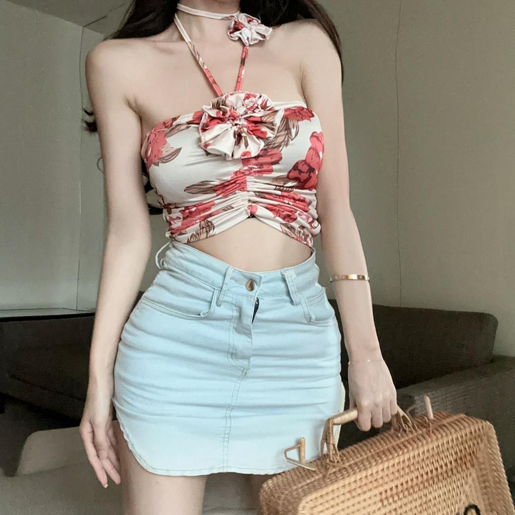 QADCOL Áo Lửng Không Tay Có Dây Đeo Cổ Gợi Cảm Cho Nữ