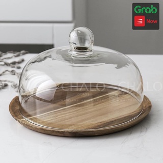 Lồng chụp bánh thủy tinh kèm khay gỗ tự nhiên các cỡ - ODR-CB