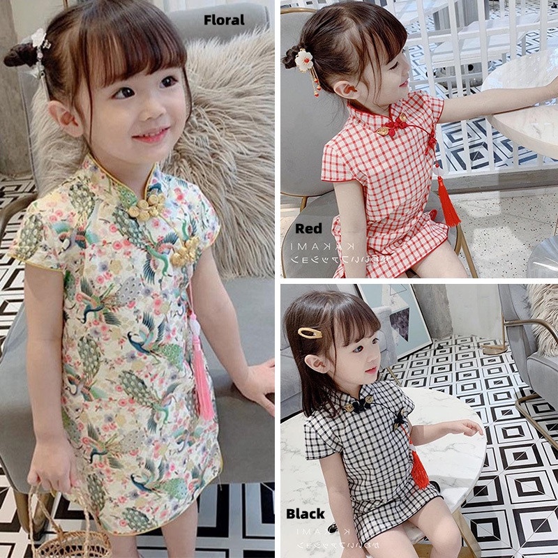 Đầm kiểu sườn xám phong cách truyền thống Trung Hoa cho bé gái từ 1-6 tuổi