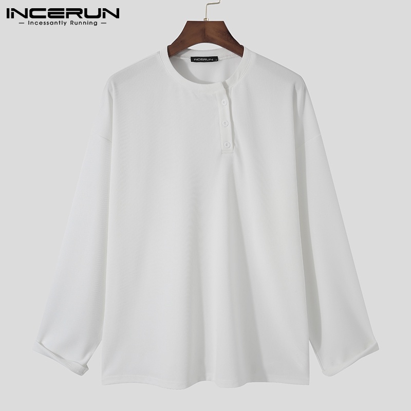Áo thun INCERUN tay dài cổ tròn thời trang Hàn Quốc dành cho bạn nam