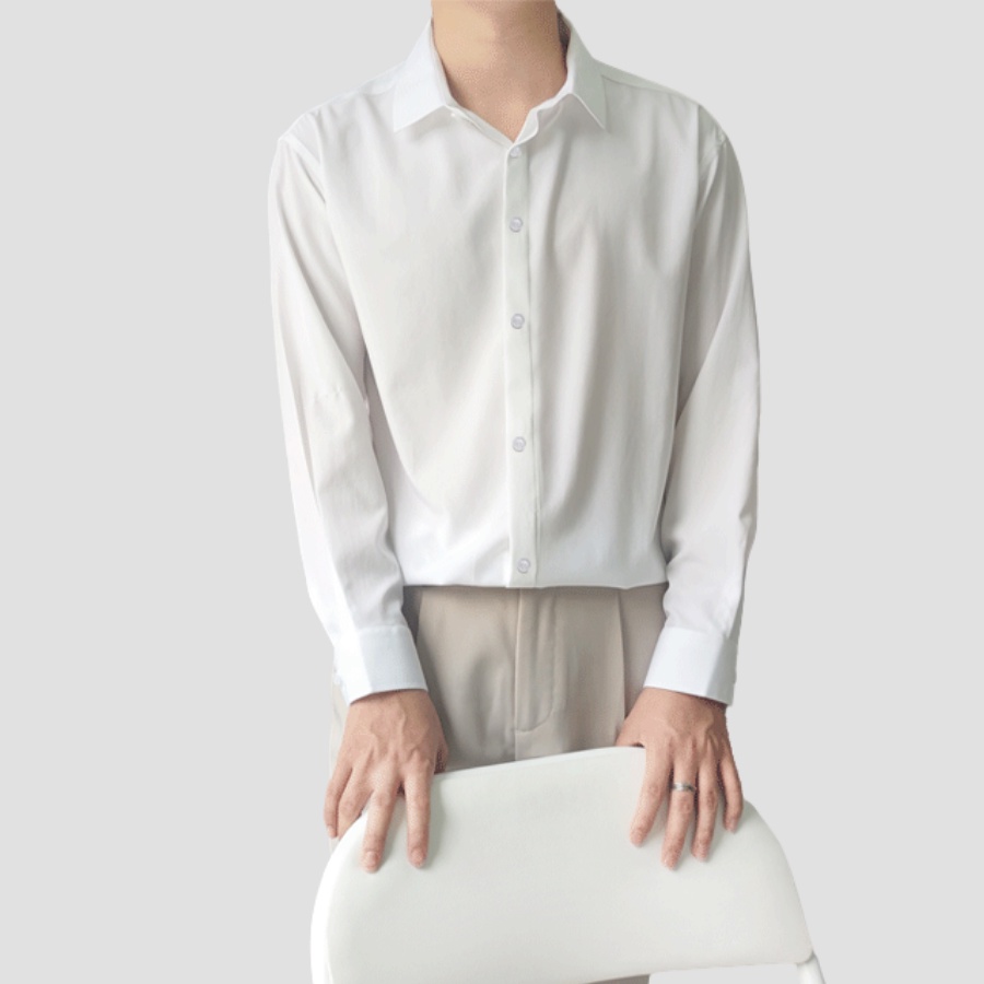 Áo sơ mi nam BASIC dài tay cổ bẻ dáng ôm Hàn Quốc vải lụa thái cao cấp chống nhăn nhanh khô thoáng khí