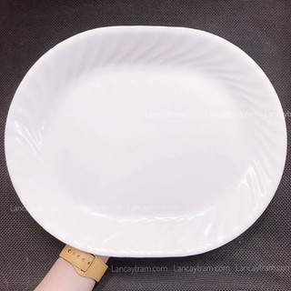 Dĩa oval corelle 885207791896 impressions platter, enhancements - trắng gợn sóng