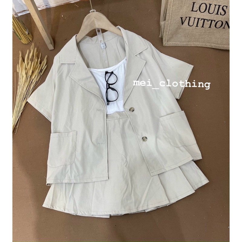 Set blazer chân váy xếp li quảng châu/set vest 3 màu