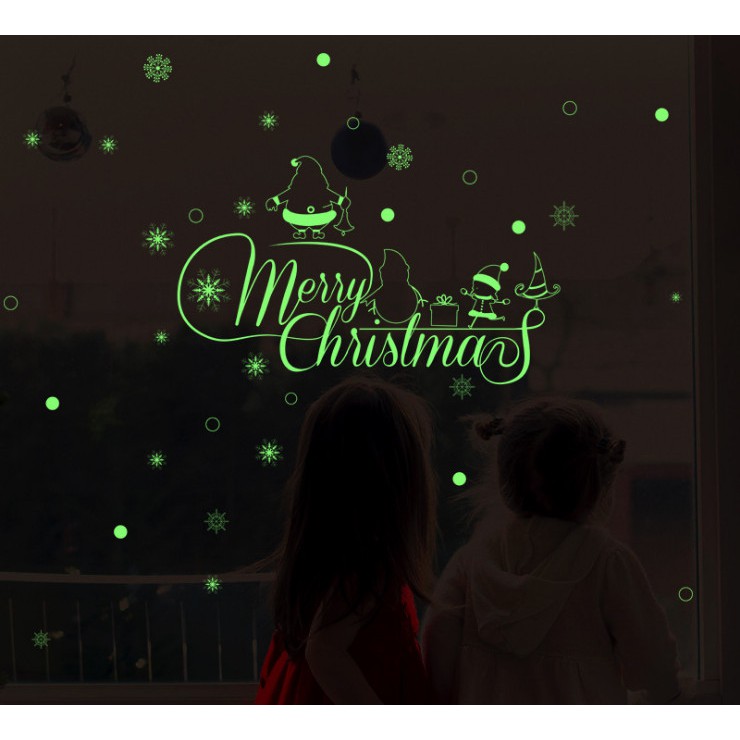 Decal trang trí Chữ Merry Christmas trong đêm - Dạ Quang
