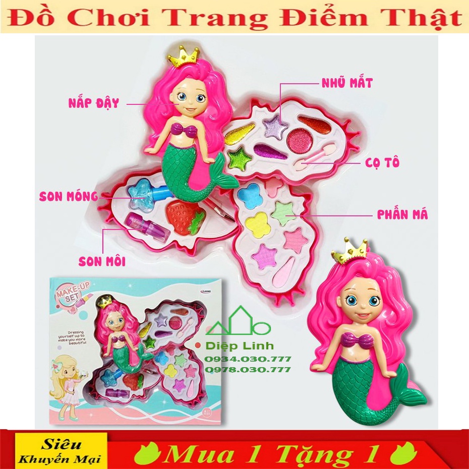 Bộ son phấn như thật giúp bé học trang điểm, đồ chơi cho bé gái cực cute Tiên cá