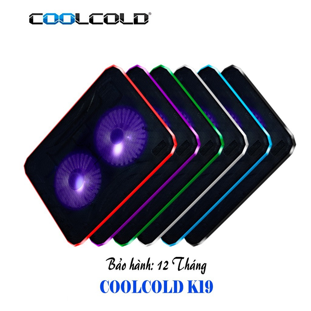 Đế tản nhiệt Laptop CoolCold K19 Led Xanh Dương 2 Fan-I Cool Cold K19 Led Blue 4.9