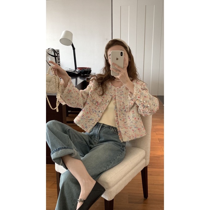 Aó dạ nữ dạ tweed dáng ngắn màu đẹp dễ kết hợp