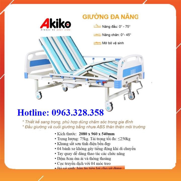 Giường bệnh nhân 3 tay quay Akiko A83 - Tặng Ngay 01 bộ ga trải giường
