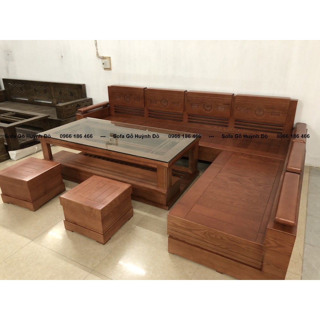 <FREESHIP NT HÀ NỘI> Bộ bàn ghế phòng khách 2.3x2m gỗ Sồi phun Xoan đào mặt nan