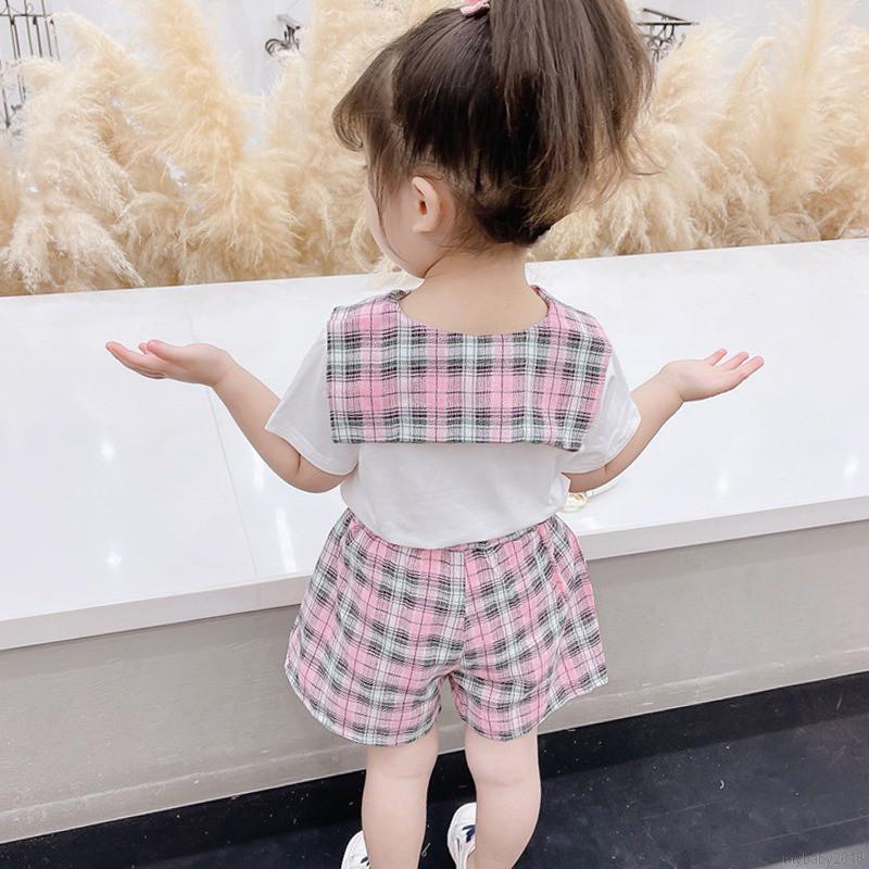 Bộ Quần Áo Tay Ngắn Cổ Búp Bê Chất Liệu Cotton Thời Trang Mùa Hè Phong Cách Hàn Quốc Cho Bé Gái