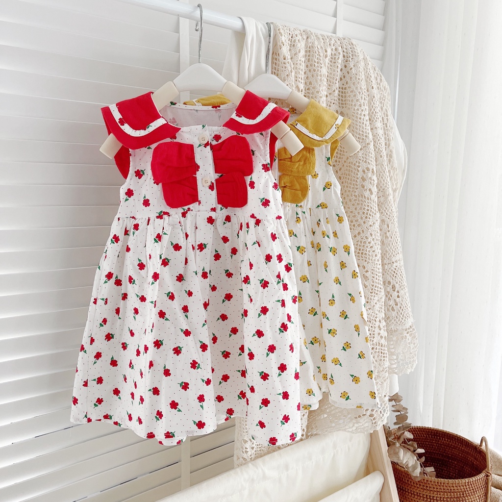 Váy hè sát nách ngực 4 lá cho bé gái 8-21 kg (1-6 tuổi)- Chất thô mát