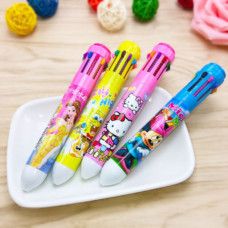 Bút bi 10 màu hoạt hình cho bé,,,