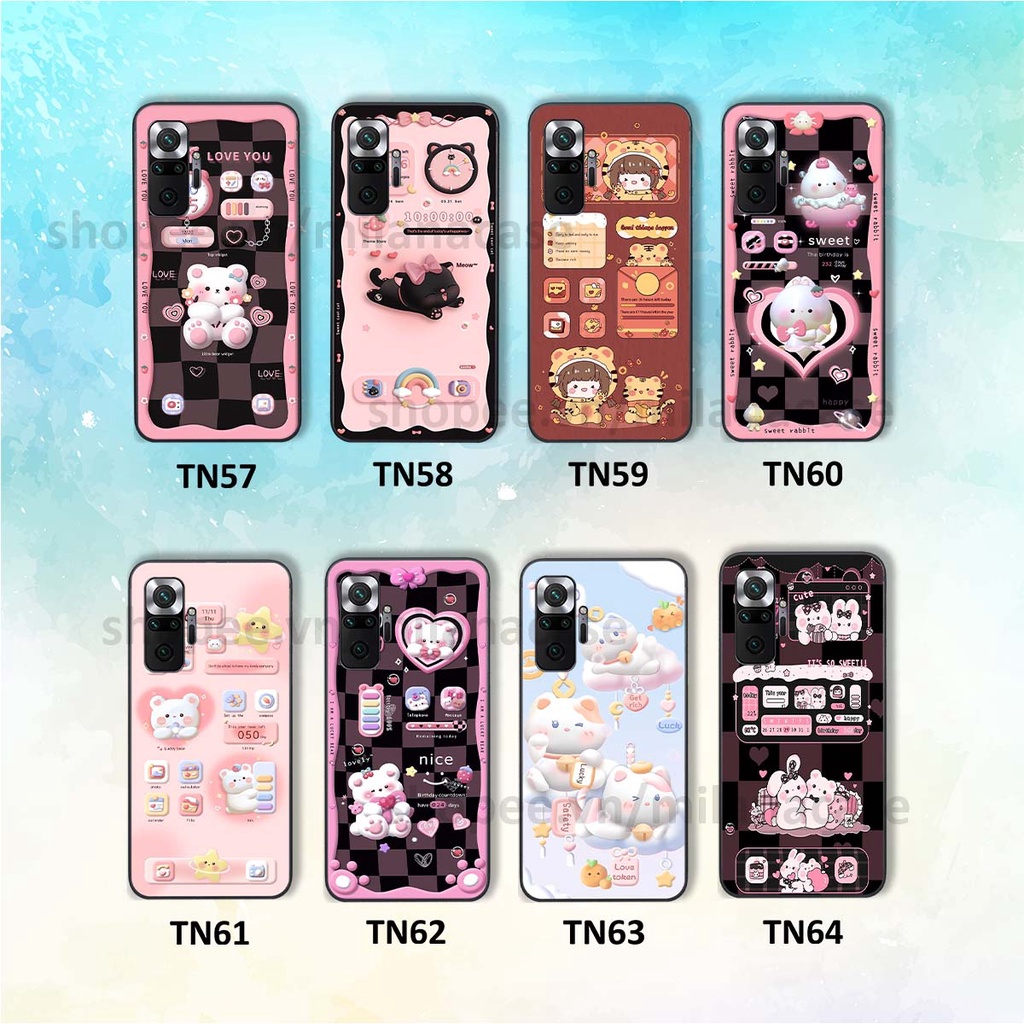 Ốp Xiaomi Redmi Note 10 / Note 10 Pro hình đồng hồ icon gấu mèo cute cực dễ thương ngộ nghĩnh