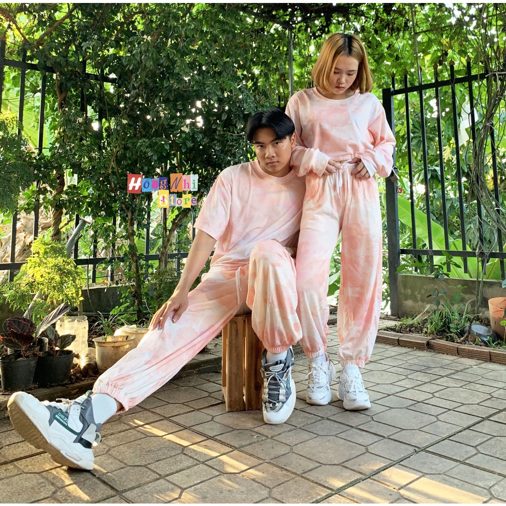 Quần Jogger 3D Ulzzang Unisex Jogger Loang Màu Bo Lai Cam Hồng - MM