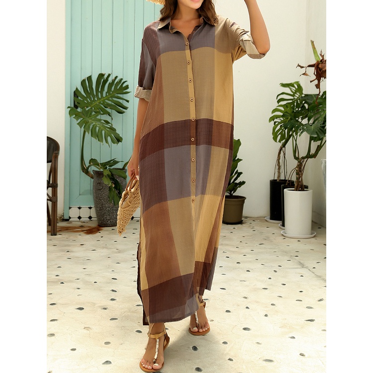 Đầm Zanzea Dáng Dài Hoạ Tiết Caro Dễ Thương Thời Trang Cho Phụ Nữ