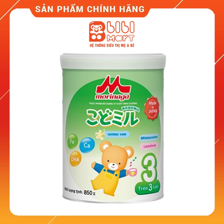 Sữa Morinaga 3 (850g) hương vani, nhập khẩu từ Nhật, dành cho bé trên 3 tuổi, tăng cường hệ miễn dịch, sức đề kháng.