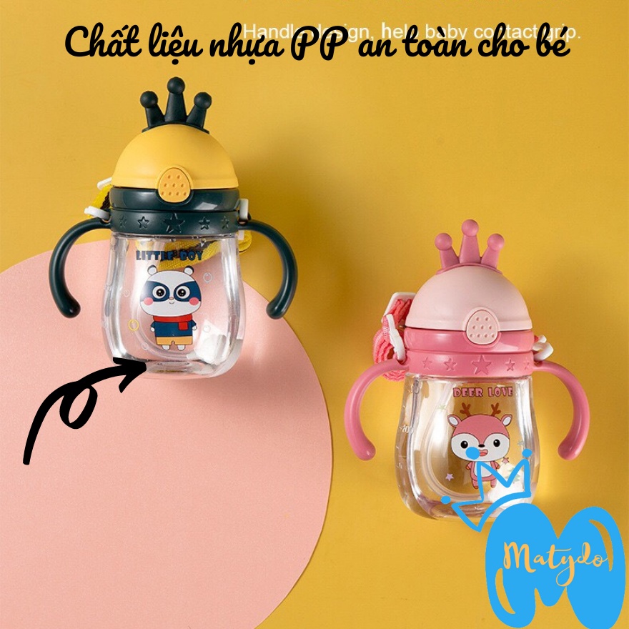Bình nước cho bé có quai đeo nắp bật ống hút mềm mại cao cấp chống sặc an toàn cho trẻ BN64