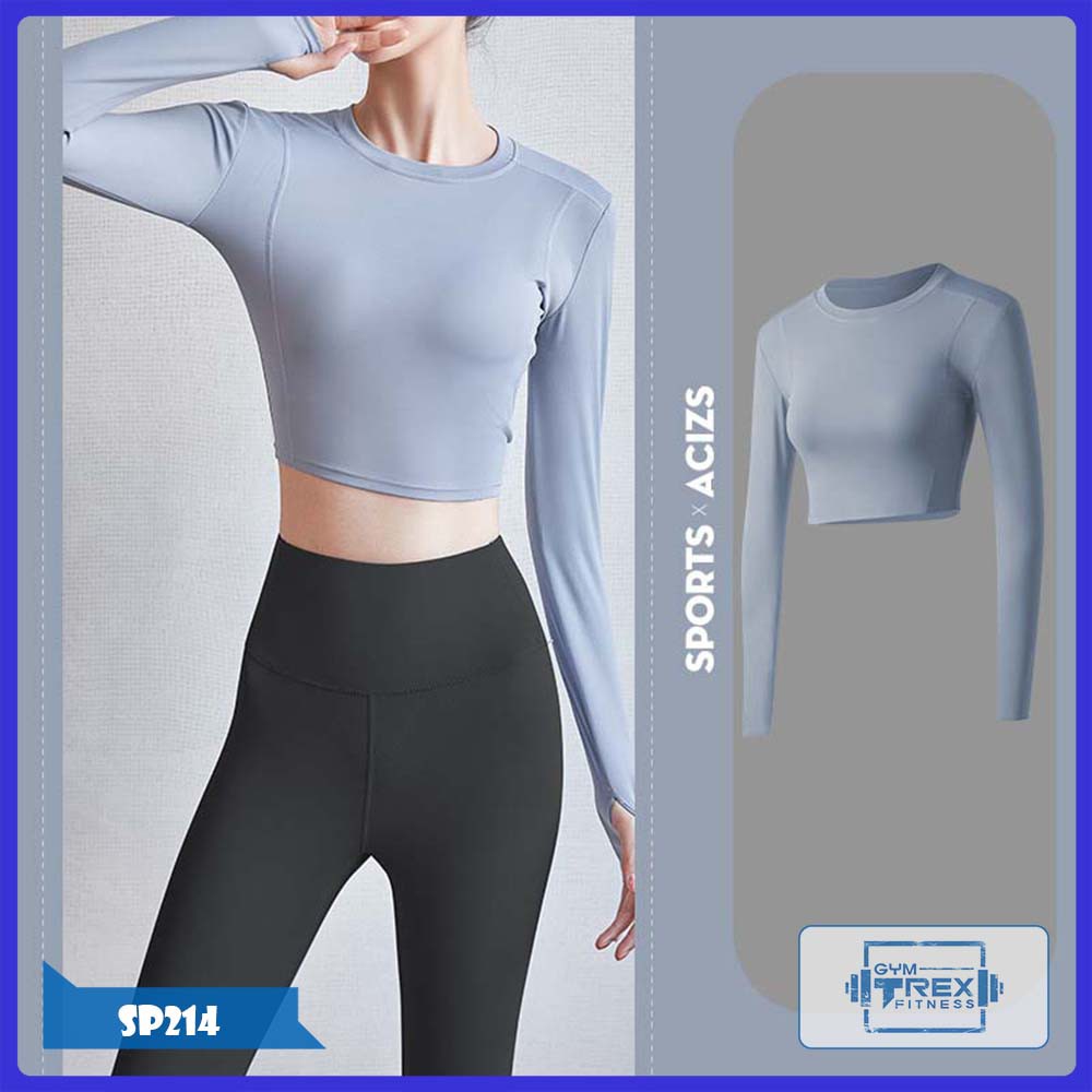 Áo croptop tập gym nữ dài tay SP214, Áo thun thể thao nữ  thun co dãn 4 chiều - Gym Trex